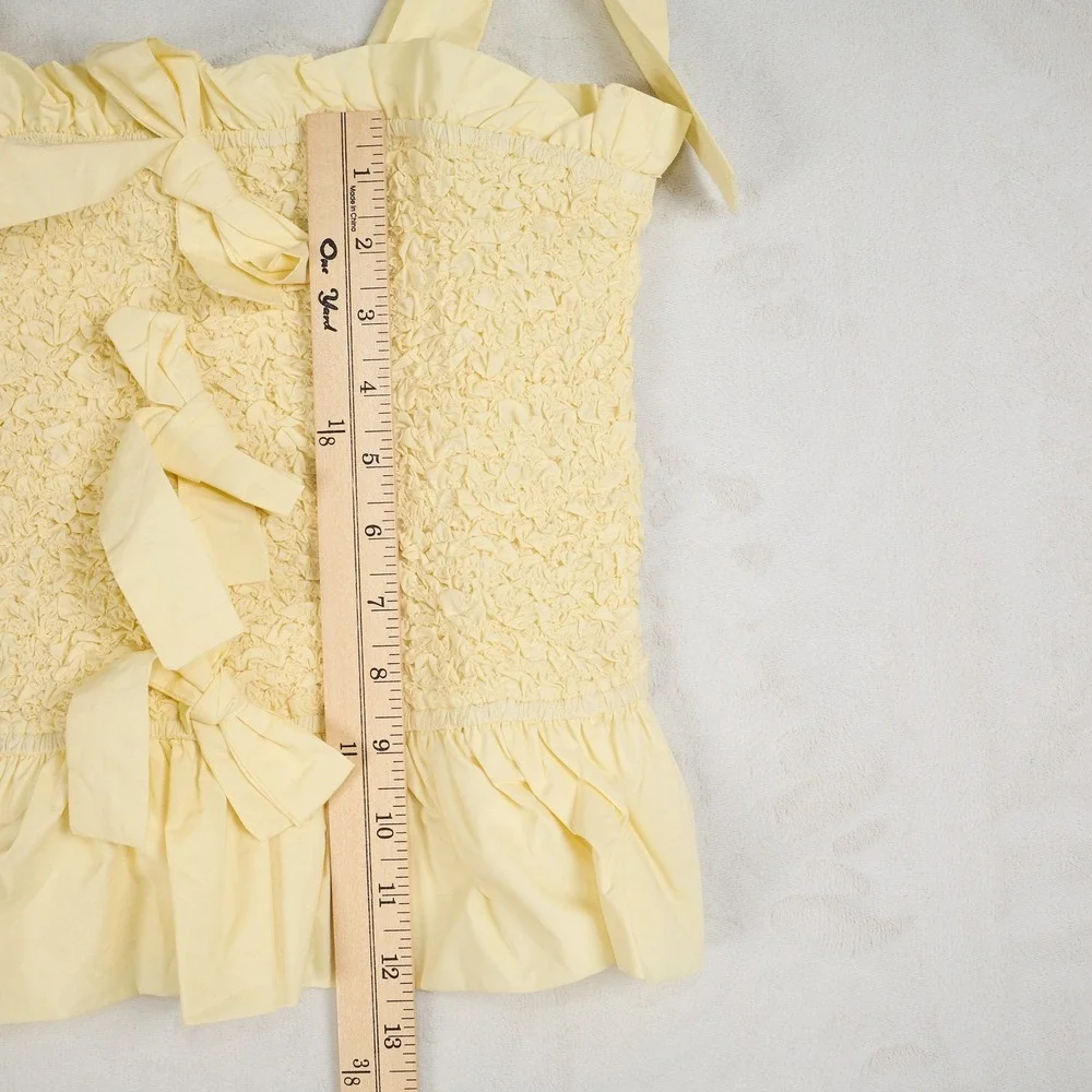 Mable Yellow Smocked Tie Shoulder Peplum Cami Top Size Small‎ Cotton MT1242
